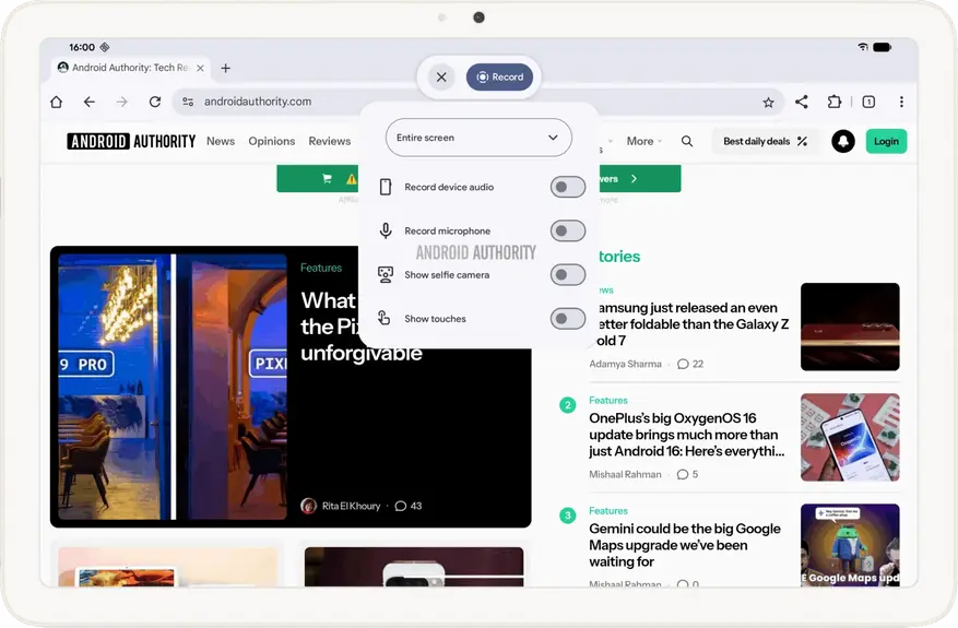 Android ще получи подобрена функция за запис на екрана и възможност за запис само на определени области от дисплея
