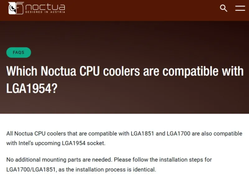 Nova Lake-S няма да изисква нови охладители: Noctua потвърждава поддръжката на LGA 1954