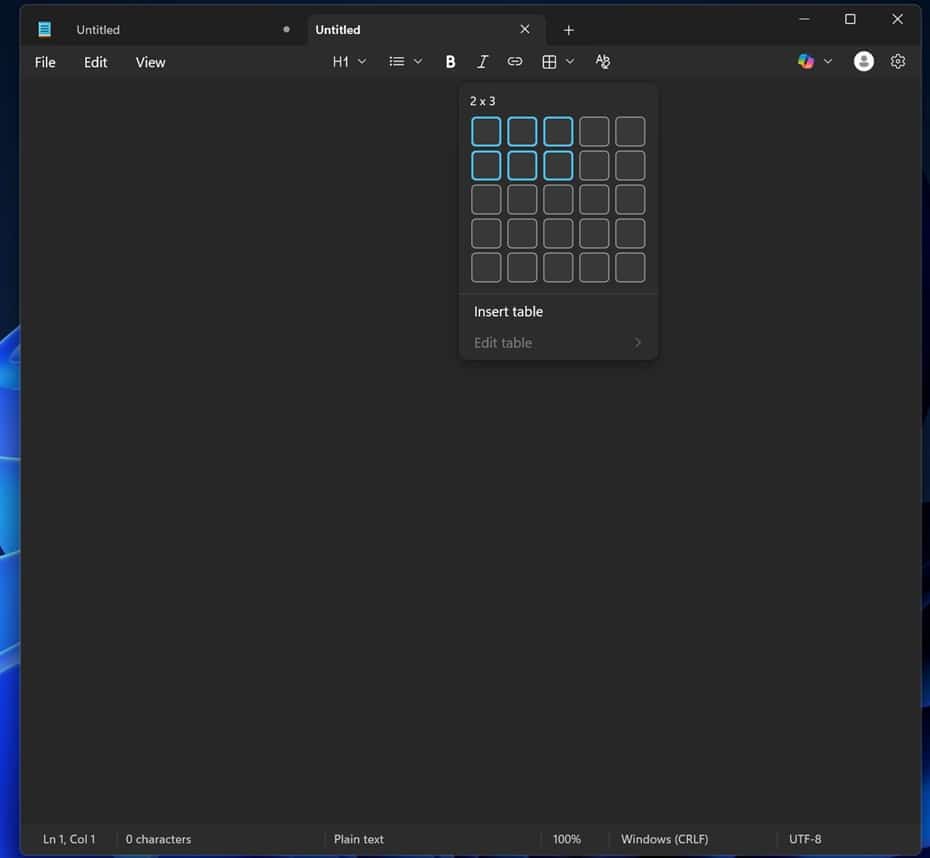 Notepad в Windows 11 скоро ще поддържа таблици