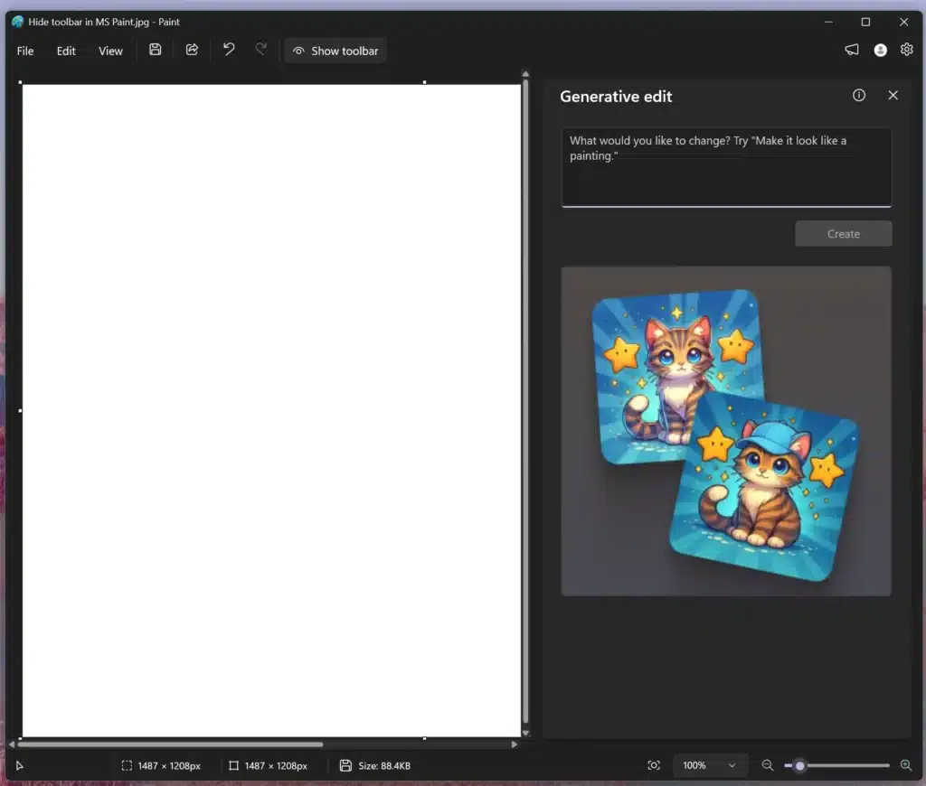 В Microsoft Paint на Windows 11 се появи функция за редактиране на изображения с помощта на изкуствен интелект
