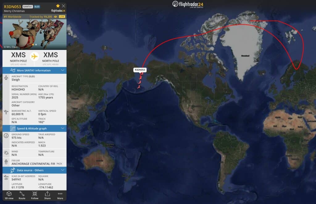 Дядо Коледа вече е във въздуха: светът го следи на живо във Flightradar