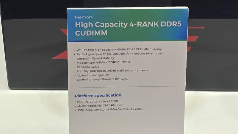 Adata и MSI показаха „първите в света“ 4-рангови модули DDR5 CUDIMM памет с капацитет 128GB
