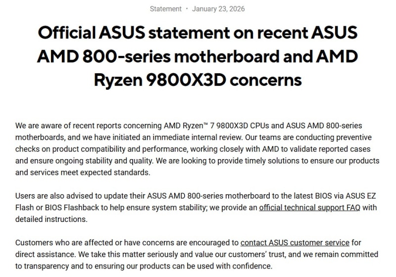 Asus започна разследване на проблемите с Ryzen 9000X3D в дънните си платки