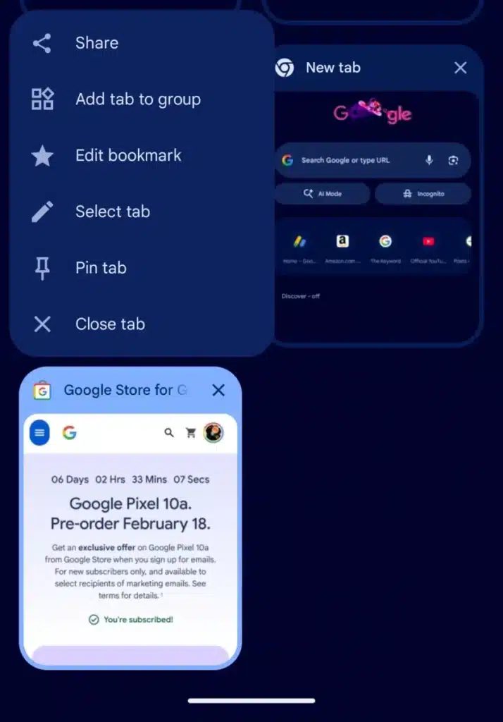 В Chrome за Android се появи функция за закачване на раздели, подобна на тази на настолния компютър
