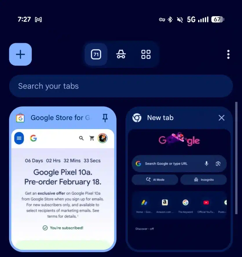 В Chrome за Android се появи функция за закачване на раздели, подобна на тази на настолния компютър