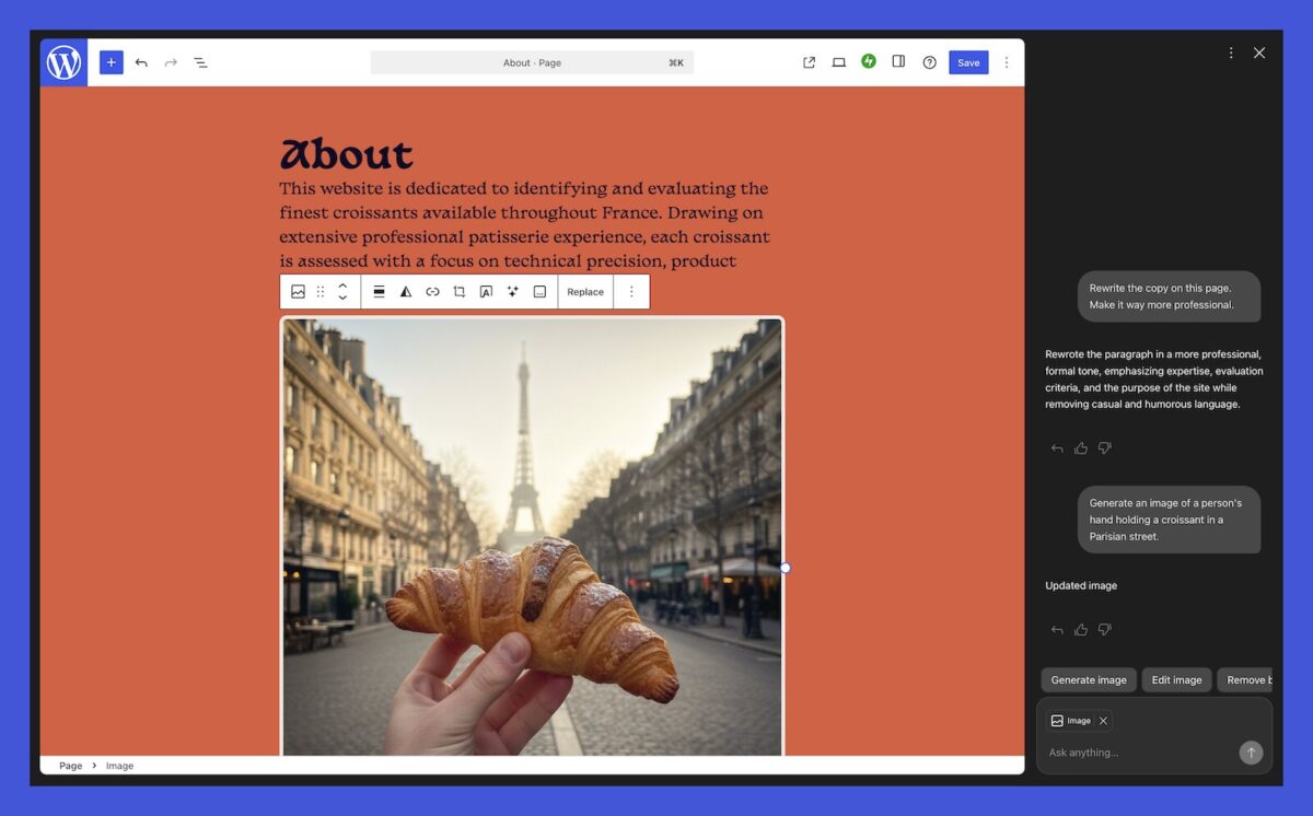WordPress вгради ИИ в редактора на сайтове: промени могат да се правят с помощта на текстови заявки
