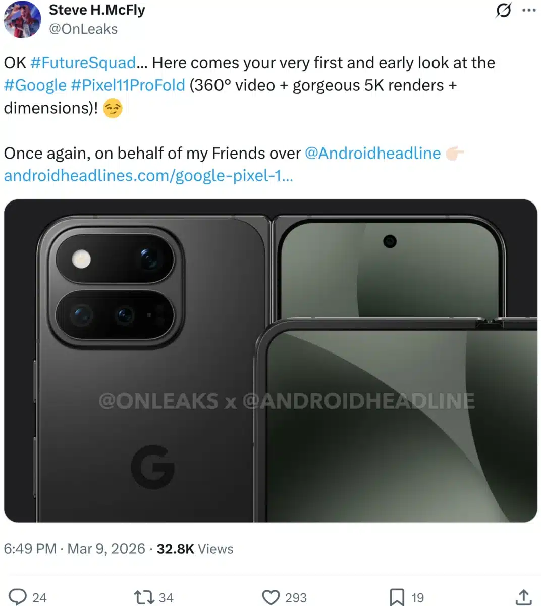 Инсайдери разкриха подробности за Google Pixel 11 Pro Fold: по-тънък корпус и обновен LED-модул на камерата