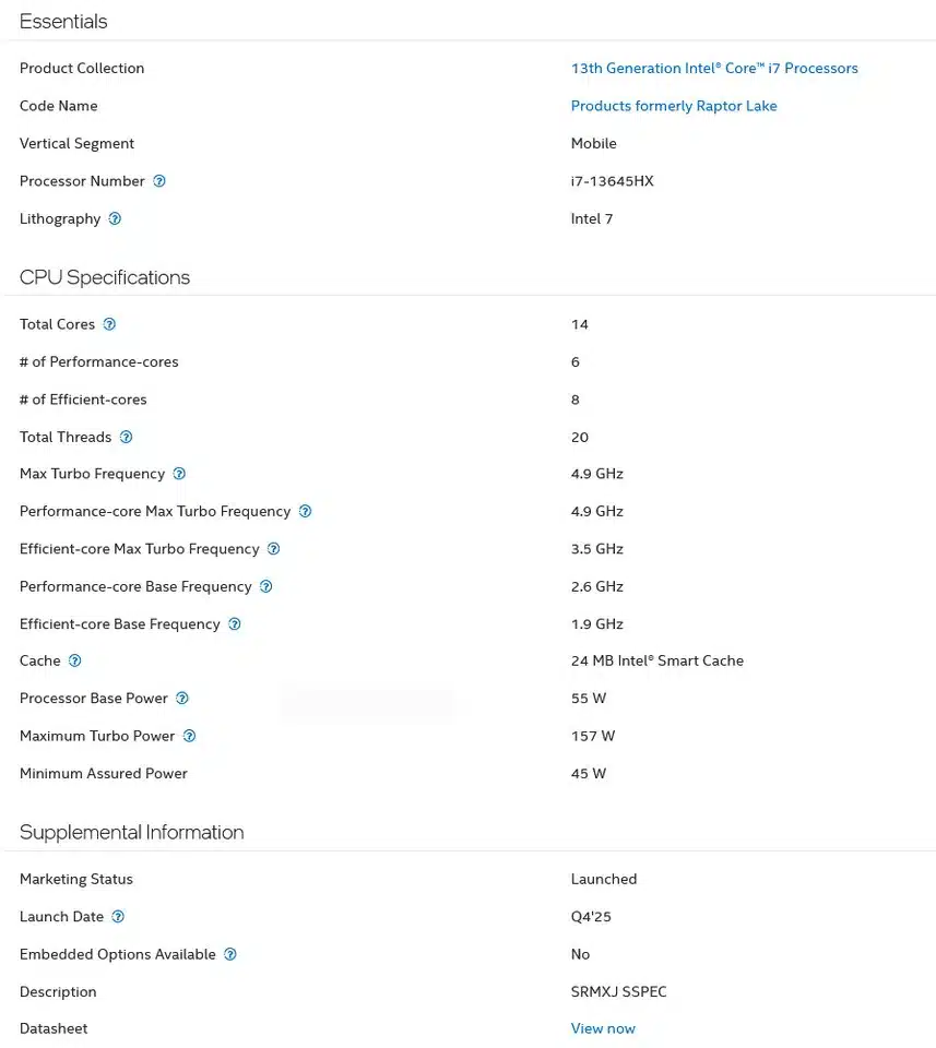 Intel внезапно пусна мобилния 14-ядрен процесор Core i7-13645HX от поколението Raptor Lake
