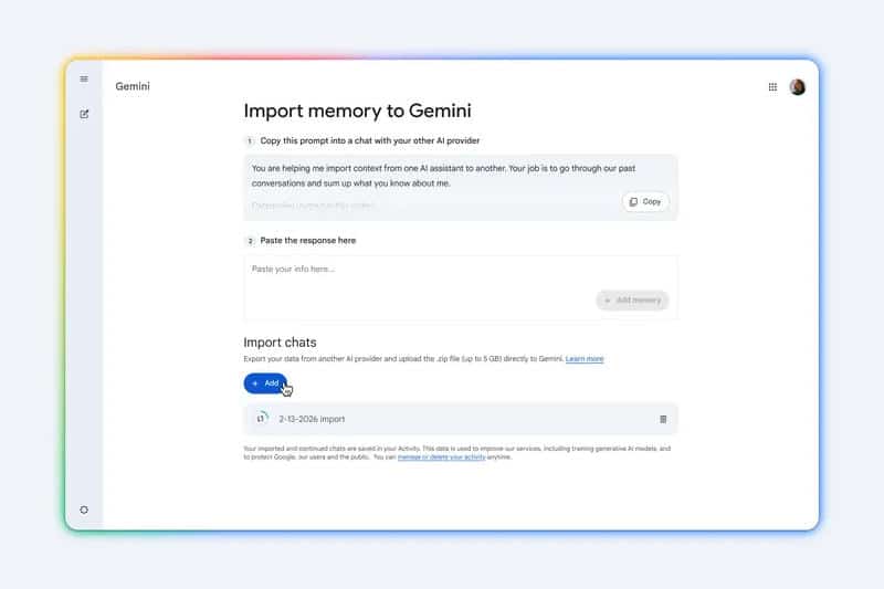 Google опрости “прехода“ към Gemini от ChatGPT и други чатботове, като добави импорт на паметта и чатовете