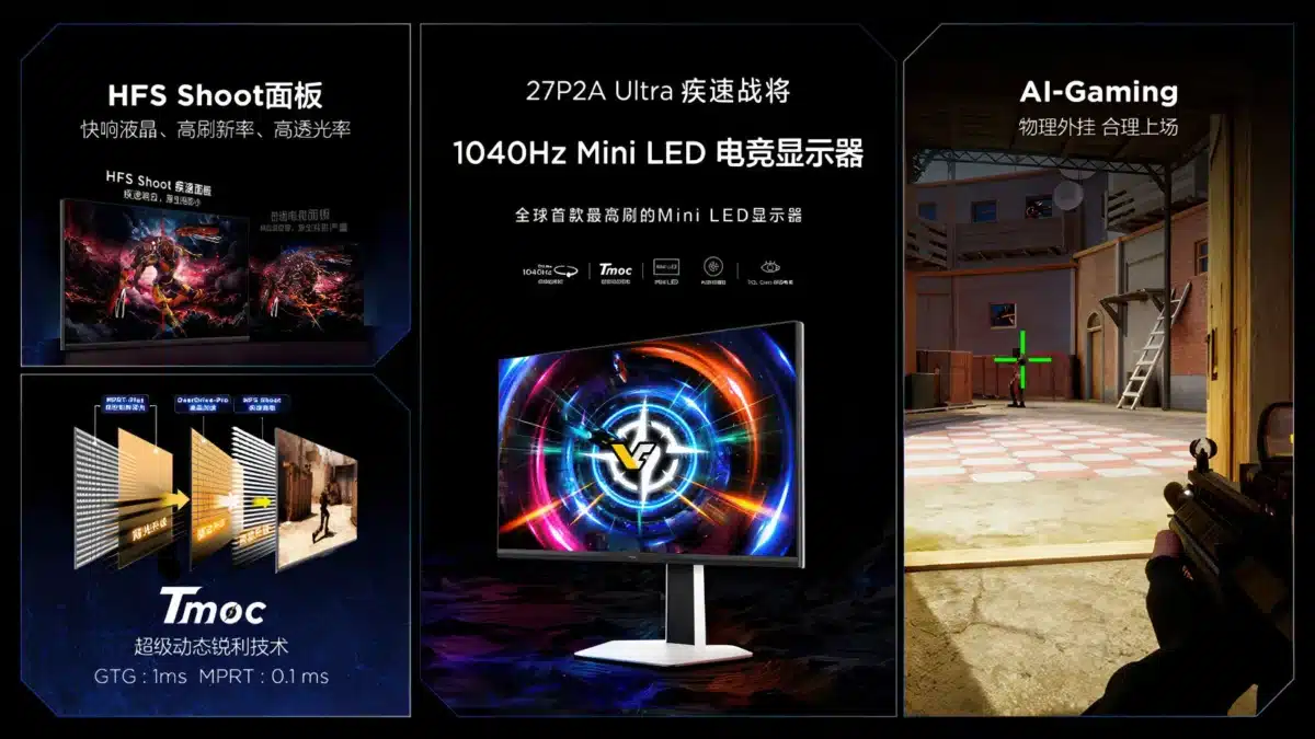 TCL представи 27P2A Ultra – първия в света Mini LED монитор с честота на опресняване до 1040Hz