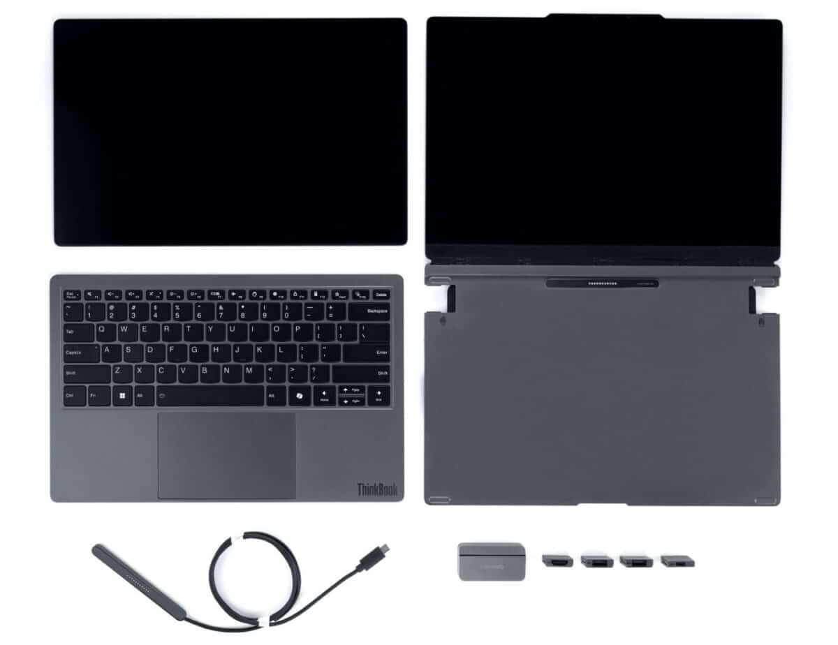 Lenovo представи концептуалния модулен лаптоп ThinkBook Modular AI PC с два екрана и подвижна клавиатура
