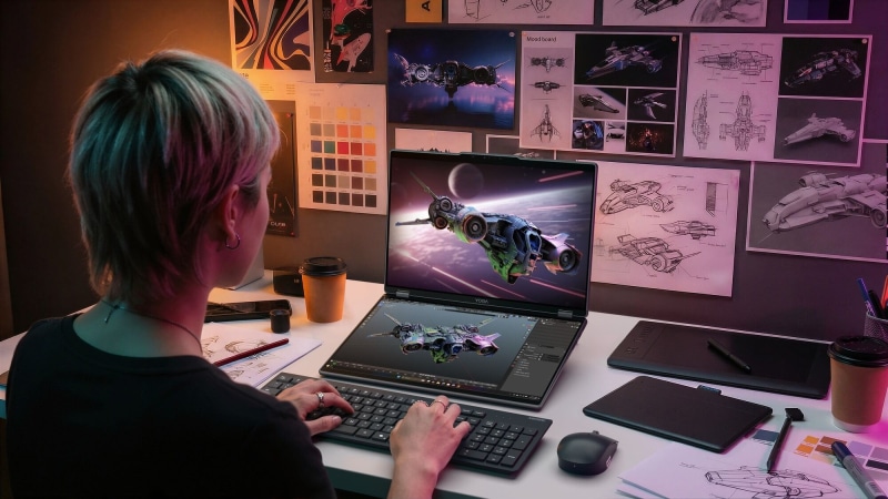 Lenovo показа лаптоп с 3D екран без очила и два OLED дисплея — Yoga Book Pro 3D променя начина, по който се създава съдържание