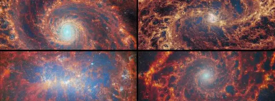 Космическа симфония от светлина: Hubble и JWST разкриват раждането на хиляди звездни купове
